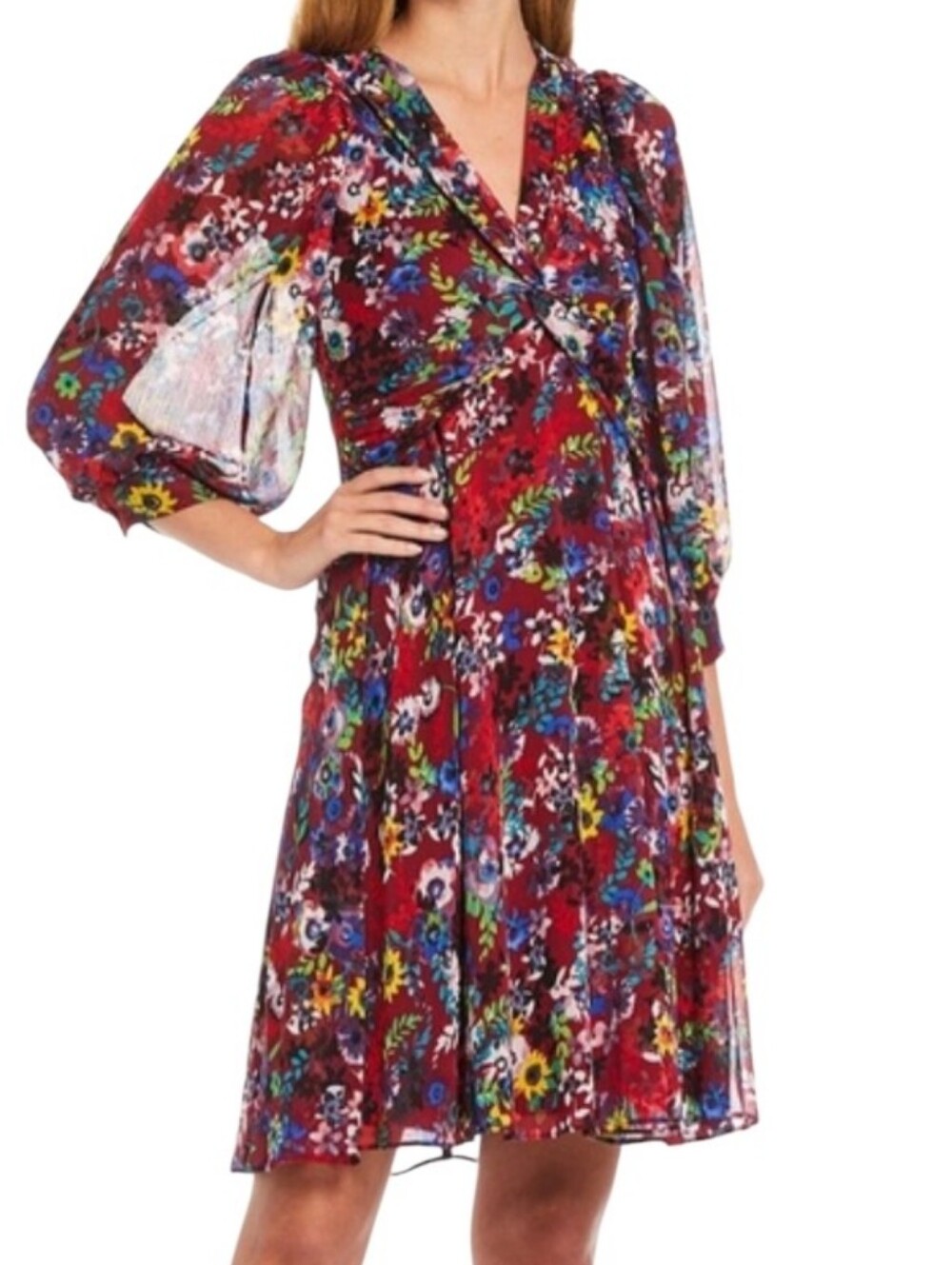 Calvin Klein Floral Twist Front Chiffon Dress- 14.             G32